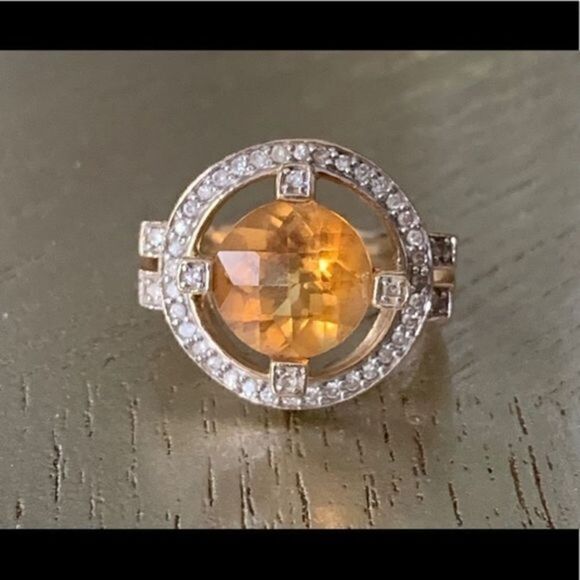 Citrine and diamond 14 karat gold ring sz 7 - Picture 1 of 5
